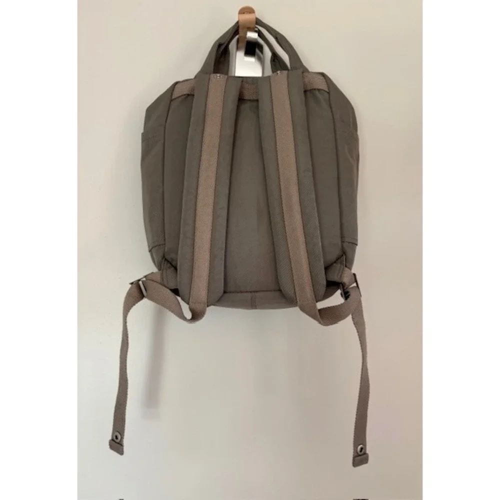 Himawari Nylon Travel Backpack Olive Taupe‎ with Tan Faux Leather Accents